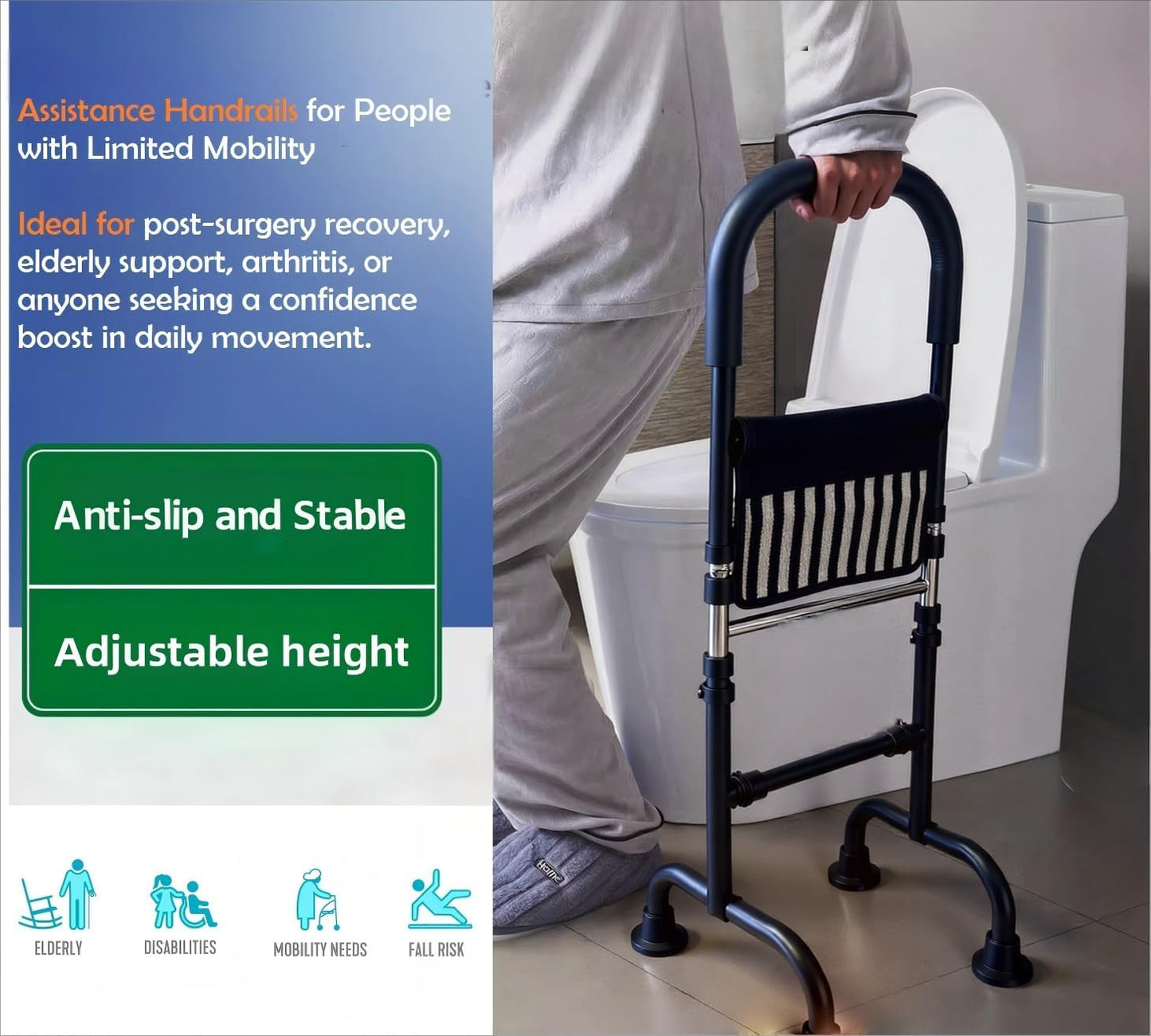 Stand Assist Aid for Elderly; Couch Toilet Stand Assist Rail; Quad Canes Mobility Aids for Seniors; Hip Knee Surgery Recovery Aids; Height Adjustable Bear 350Lbs. (Not a Walker, Not for Weak Arms)
