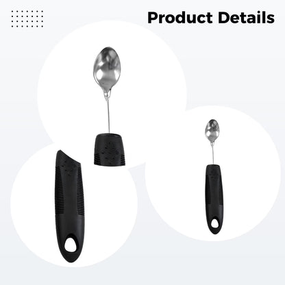 3 Pcs Adaptive Utensils Set, Bendable Anti-Shake Comfort Grip Eating Aids for Elderly, Stainless Steel Weighted Silverware with Black Rubber Plastic Handle, Include Fork, Spoon and Small Spoon