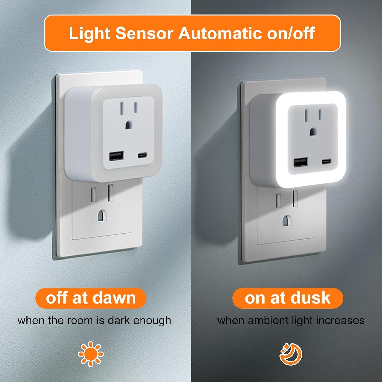 Night Lights Plug into Wall 4 Pack Rechargeable Battery Backup Light Dusk to Dawn Sensor Night Light with Outlet Expander for Adults Kids Bedroom, Kitchen, and Bathroom (4, Cool White, 5000K)